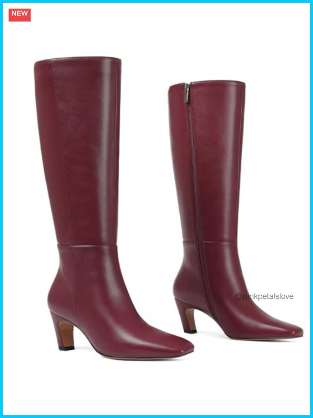 Square Toe Knee High Boots Faux Leather Tall Side Zip Heeled Riding Boot